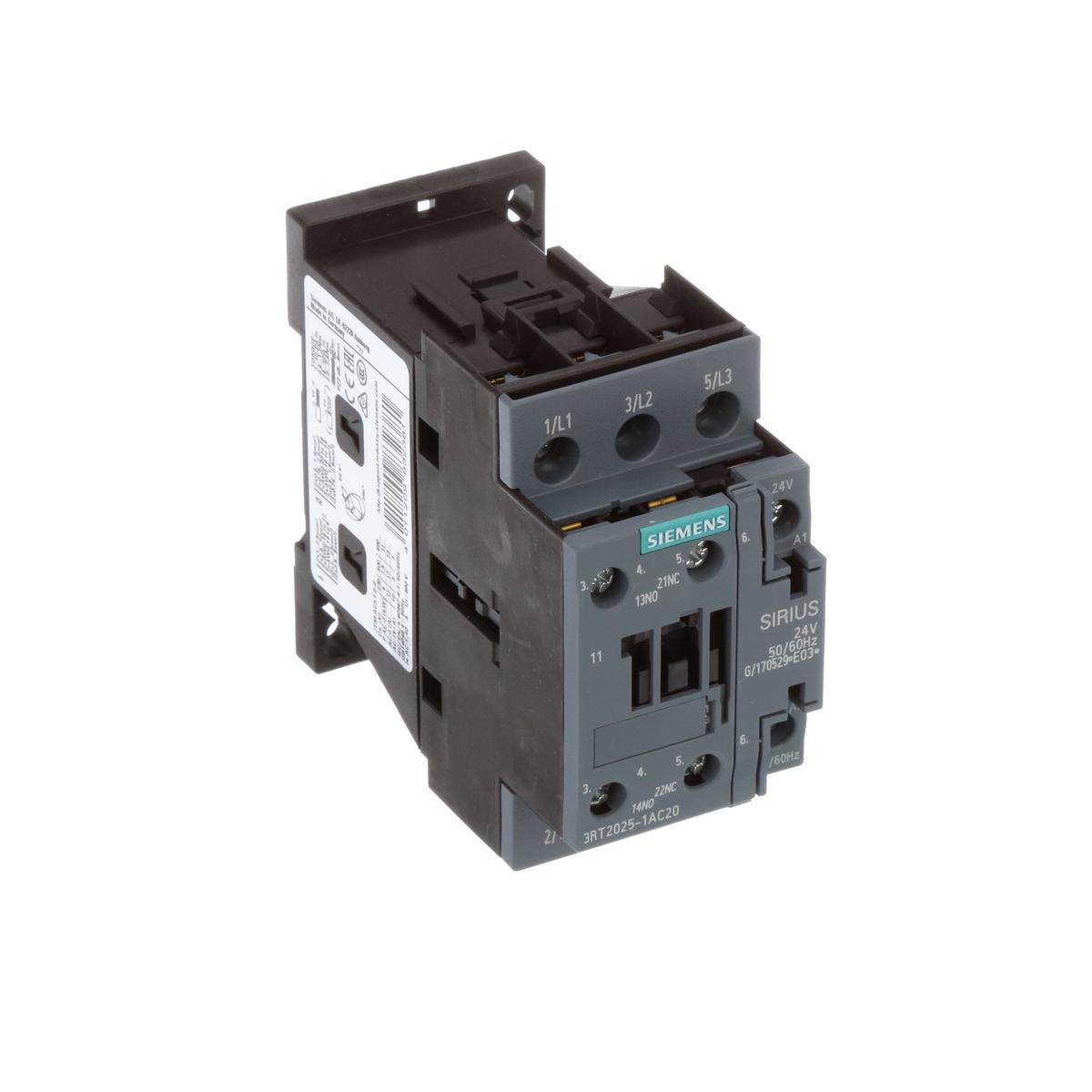 3RT20251AC20 – Siemens 3-Pole 17A 24V AC Coil SIRIUS Power Contactor S0 Frame DIN Rail Mount