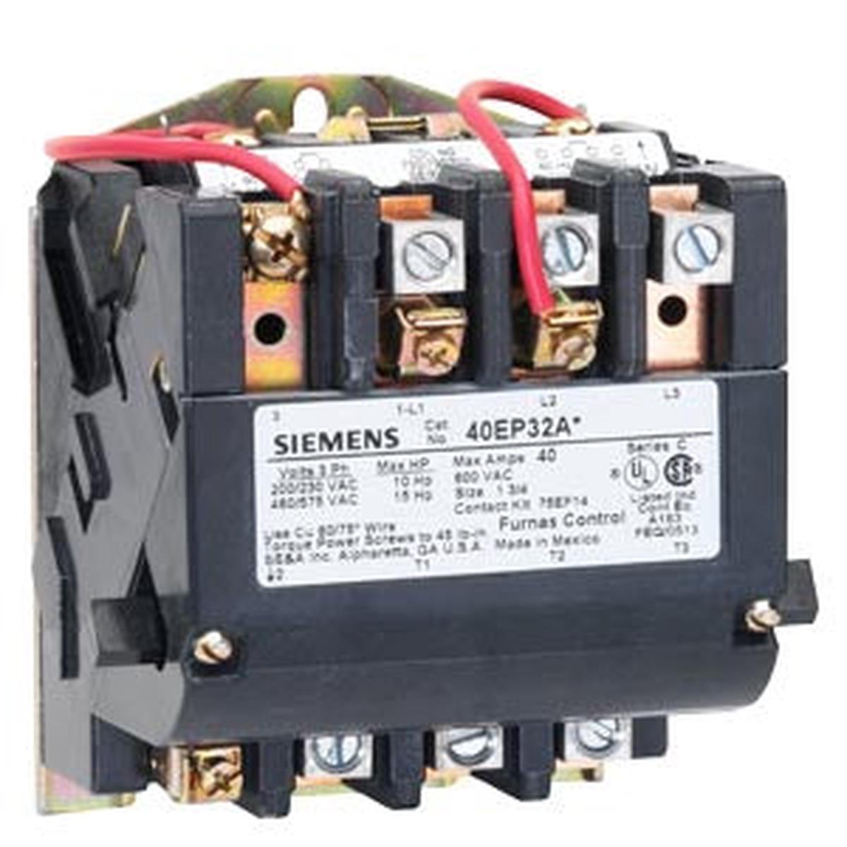 40EP32AA – Siemens Class 40 3 Pole 40A 600VAC Contactor Size 1.75 110-240VAC Coil