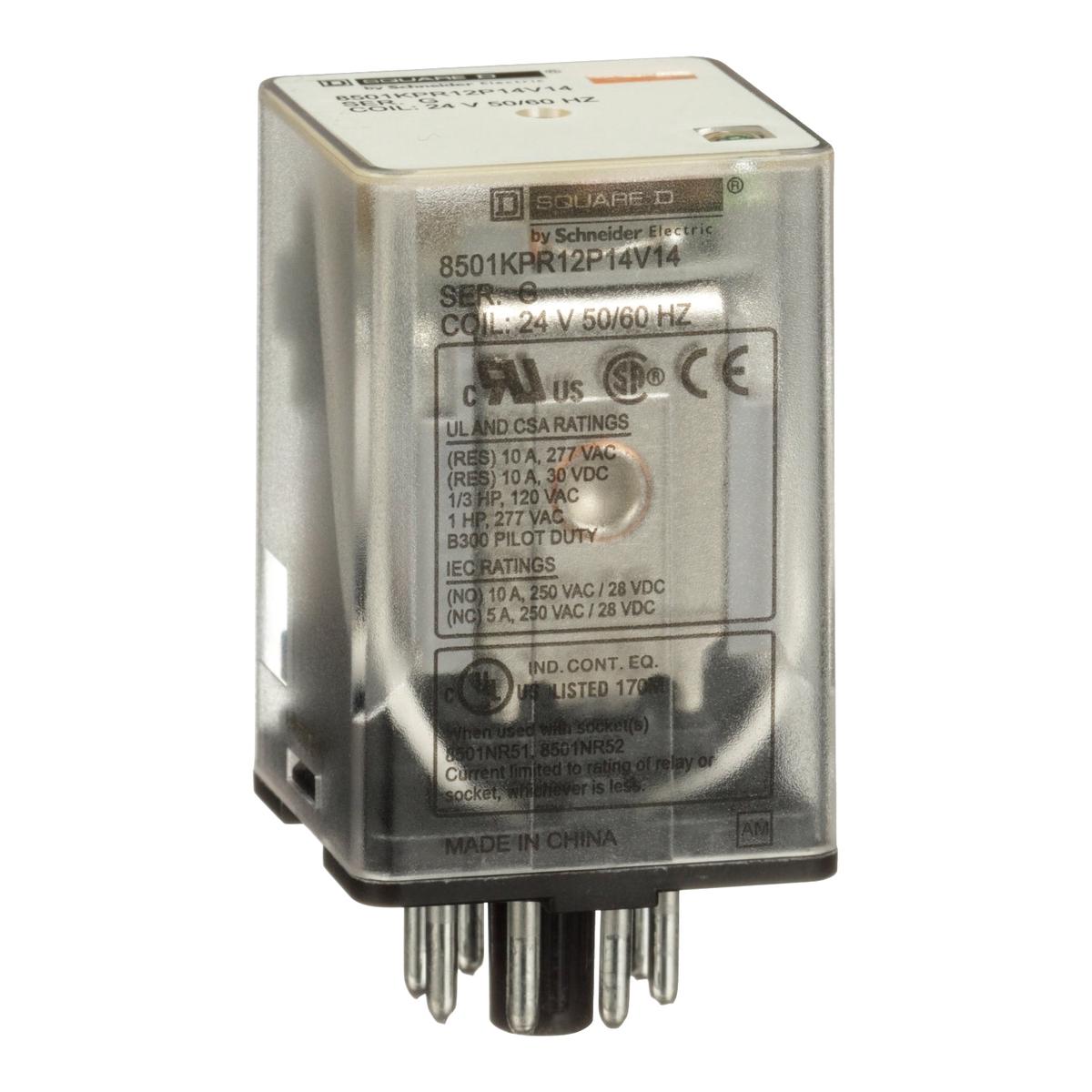 8501KPR12P14V14 – Square D 8501K General Purpose Plug-In Relay 10A 24VAC DPDT 2 Pole