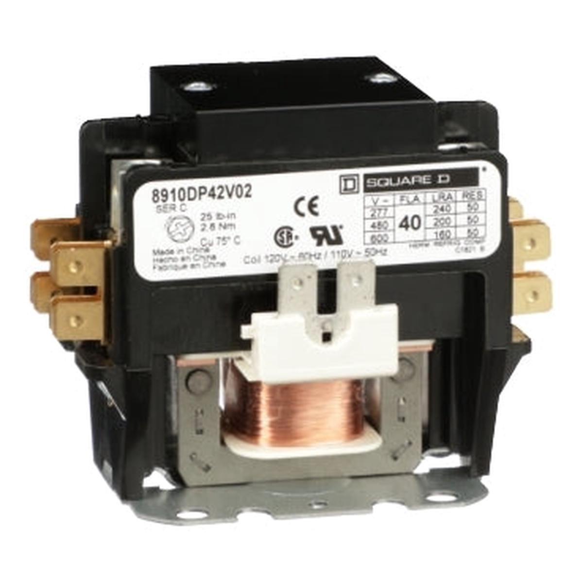 8910DP42V02 – Square D 40A 2 Pole 110/120V AC Definite Purpose Contactor 600V 1 Phase