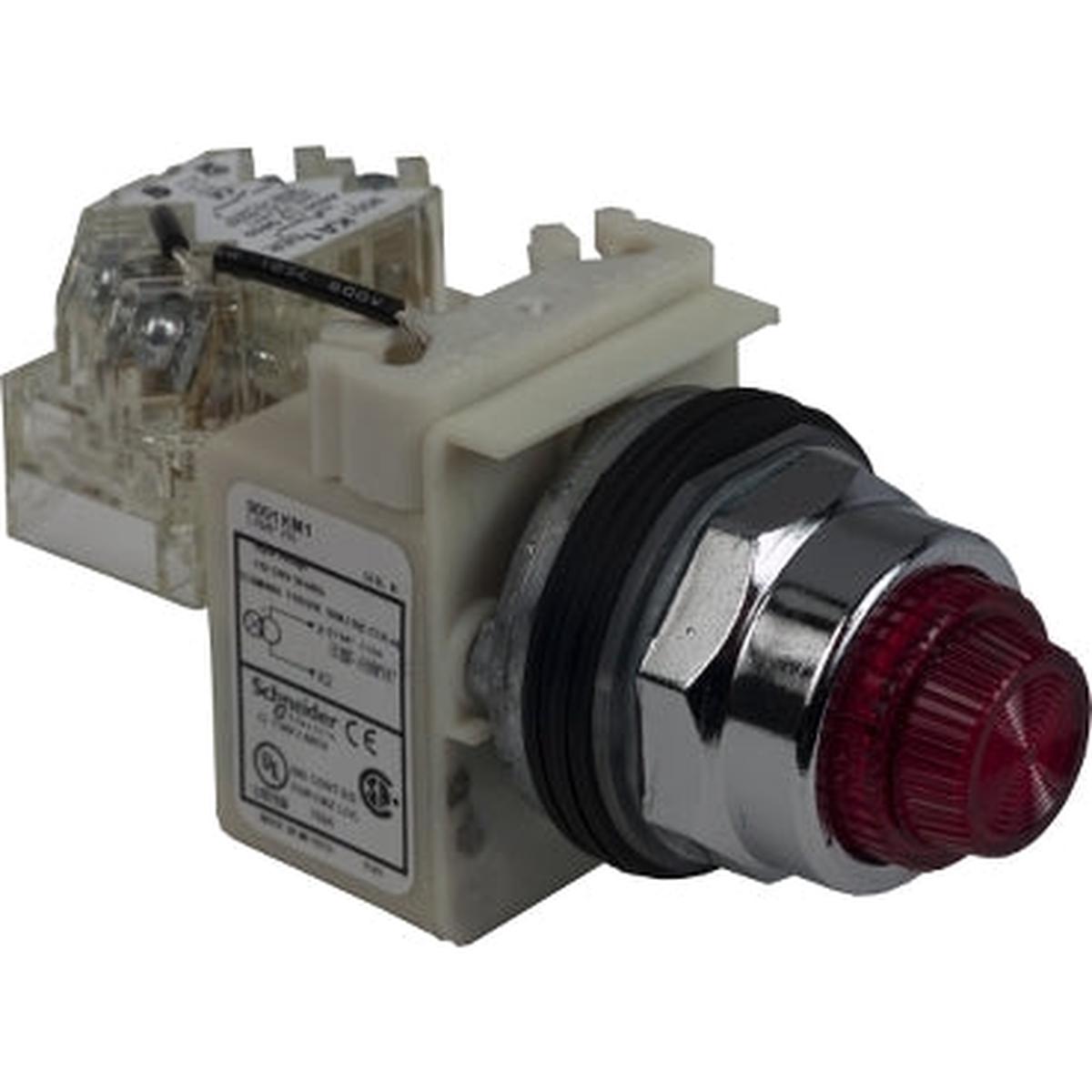 9001KT1R31 – Schneider Electric 120V AC Red Push-to-Test Pilot Light, 30mm, Harmony 9001K Series