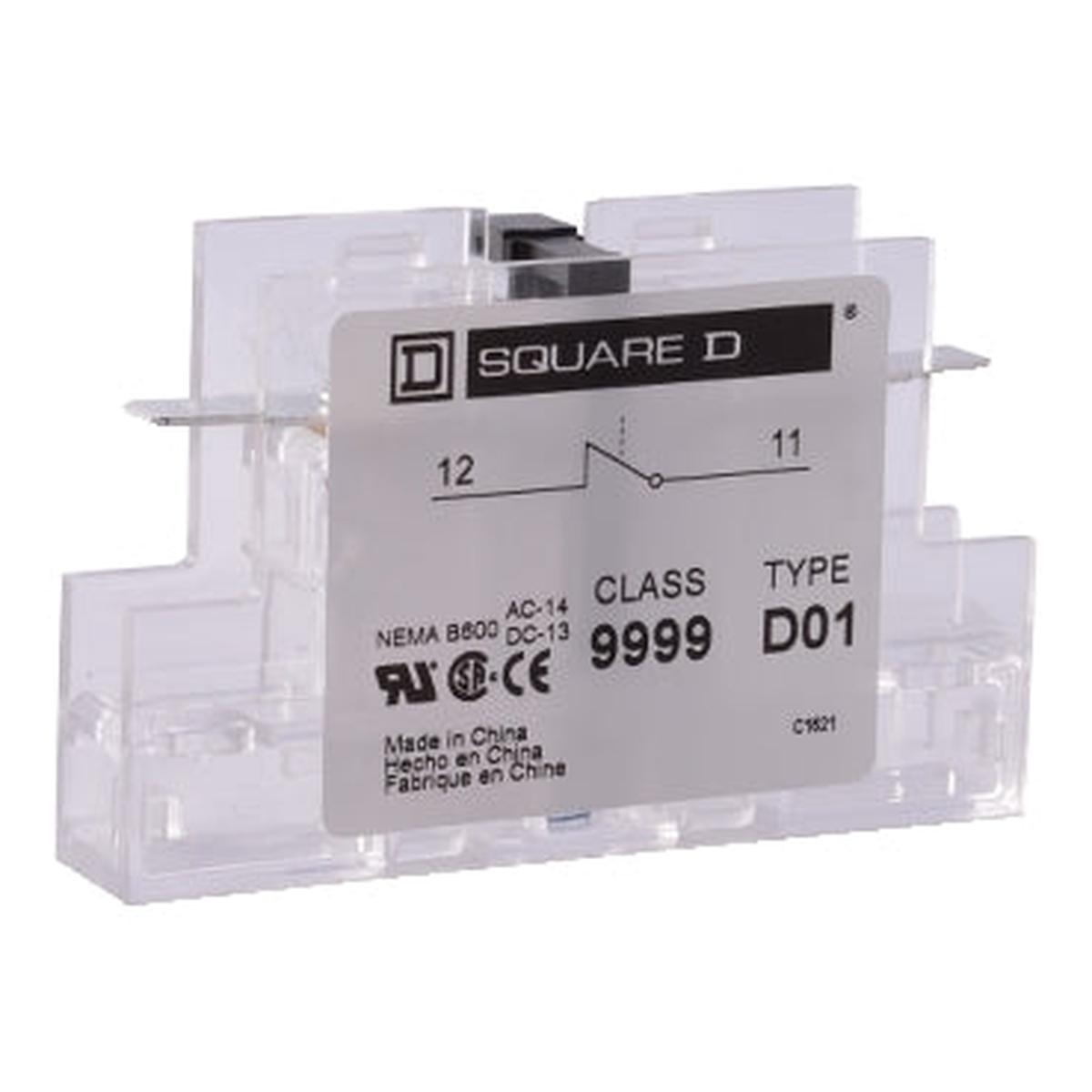 9999D20 – Square D 2NO Auxiliary Contact Module for 20A-90A DPA Contactors, 600V AC, NEMA B600