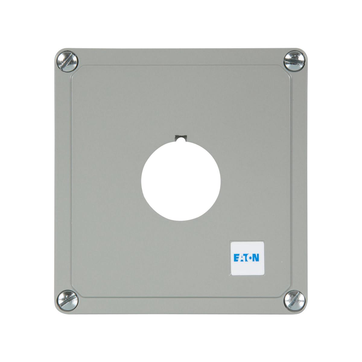 10250TF1 – Cutler Hammer 10250T Pushbutton Enclosure Cover, Flat, 30.5mm Hole, 4″H x 3.88″W x 0.25″D, Motor Control Accessory