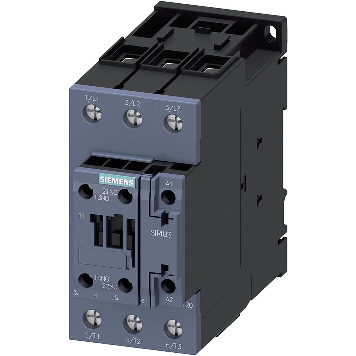 3RT20361AK600UA0 – Siemens 25 HP 3-Pole Motor Contactor, 460/575V, 110/120V Coil, NEMA Size S2, Screw Terminal