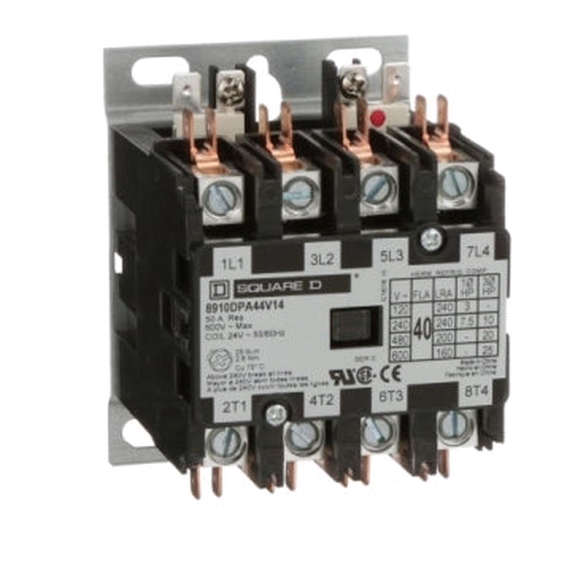8910DPA44V14 – Square D 40A 24V 4-Pole Definite Purpose Contactor Motor Control