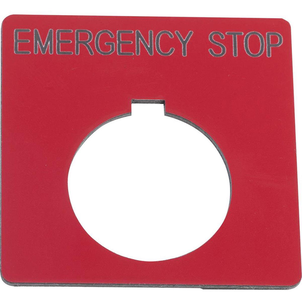 9001KN105RP – Square D 30mm Emergency Stop Pushbutton Legend Plate Red Black Letters