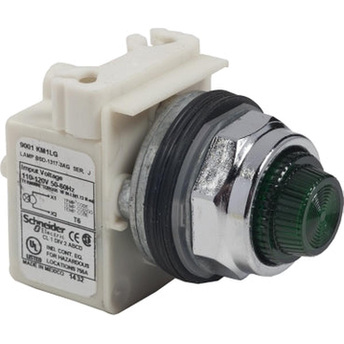 9001KP1G6 – Schneider Electric Harmony 9001K 30mm Green Domed Pilot Light 110-120V AC Motor Control