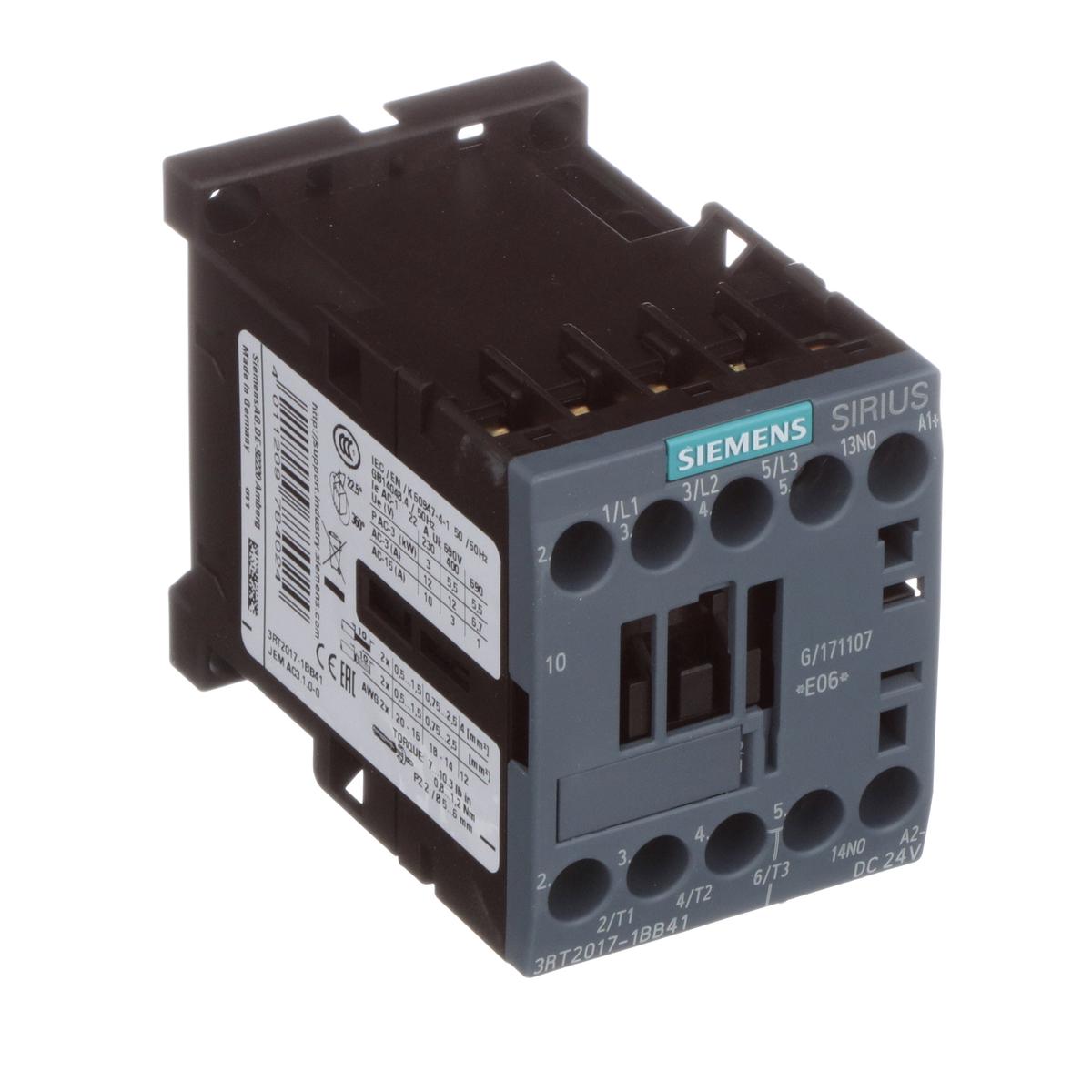 3RT2017-1BB41 – Siemens 12A 24VDC 3-Pole DIN Rail Screw Terminal Contactor