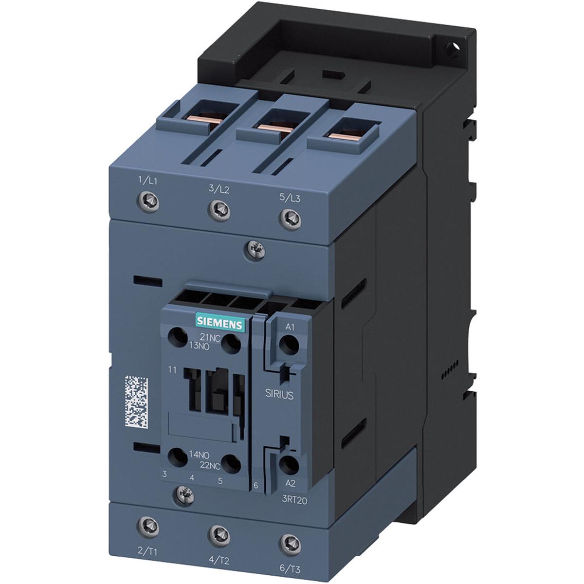 3RT20471AK60 – Siemens SIRIUS Power Contactor, 110A, 110/120VAC, 3-Pole, 55kW, S3 Frame, Screw Terminal, DIN Rail Mount, 1NO+1NC Auxiliary Contacts