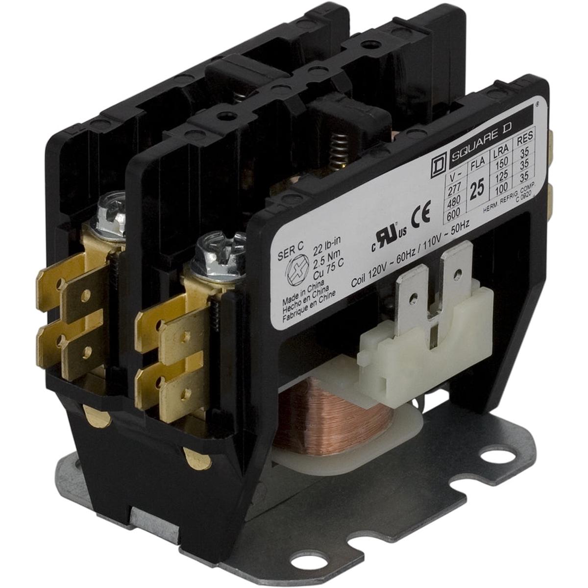 8910DP12V09 – Square D 20A 2 Pole 208-240V AC Definite Purpose Contactor Class 8910