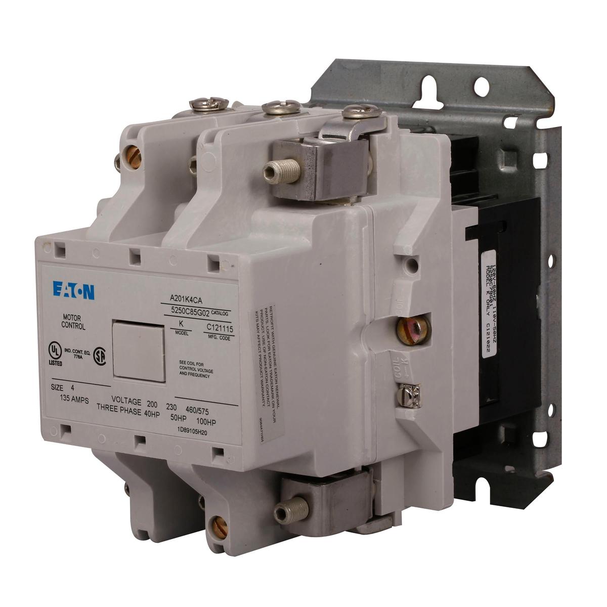 A201K4CX – Cutler Hammer Eaton A200 NEMA Motor Control Contactor 135A 480V 3 Pole Non-Reversing Front Connected