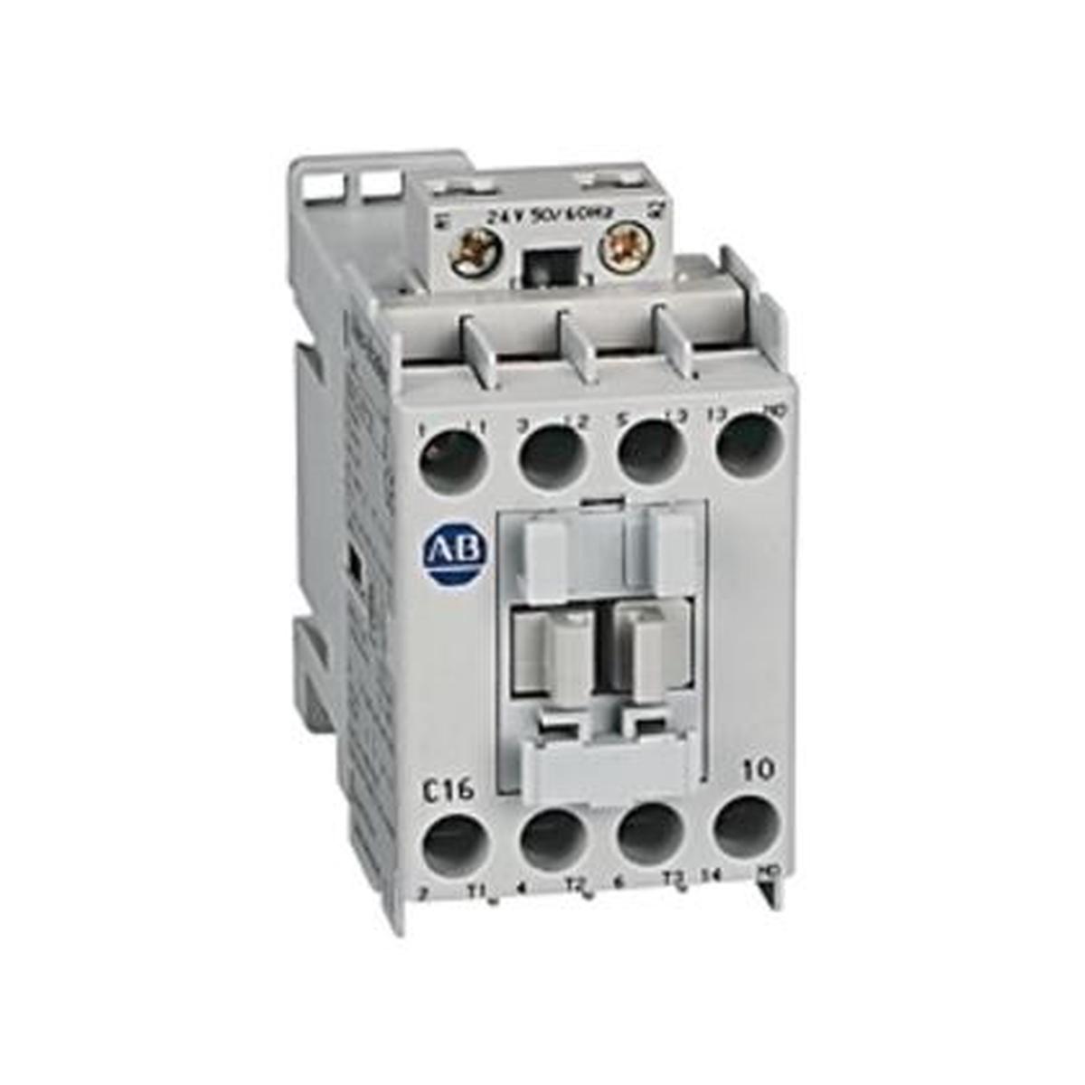 100-C16KJ10 – Allen-Bradley 16A 3-Pole IEC Contactor, 24V AC Coil, 1 NO Auxiliary, DIN Rail Mount, 100-C Series