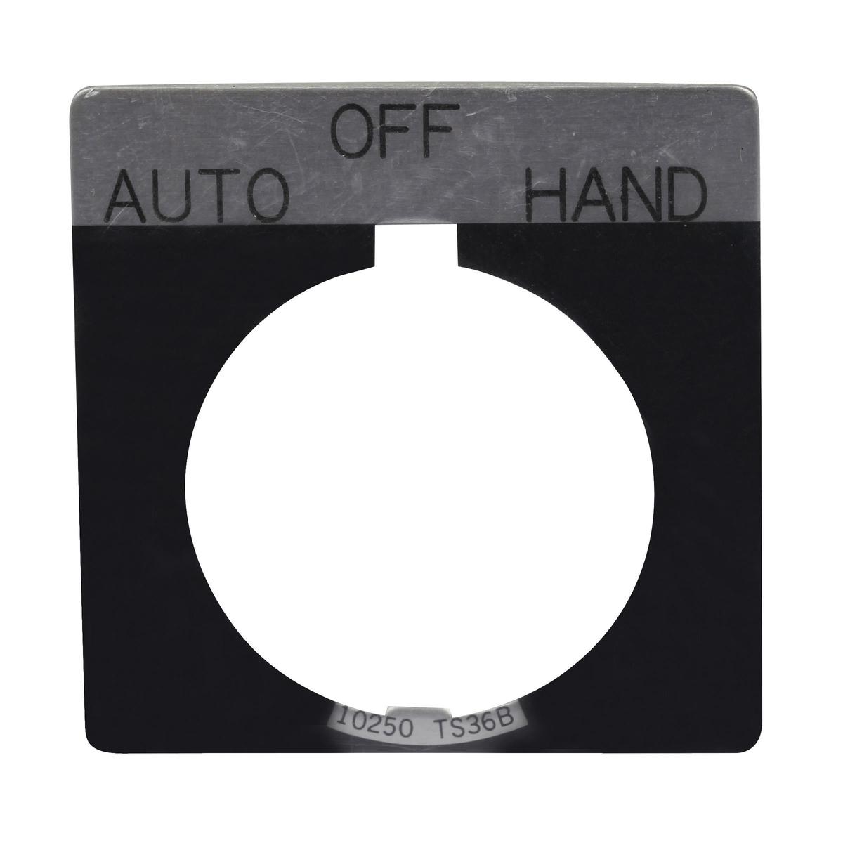 10250TS53 – Cutler Hammer 10250T Series Motor Control Legend Plate, 3-Position, OPEN/OFF/CLOSE, Black, UL Listed CSA Certified