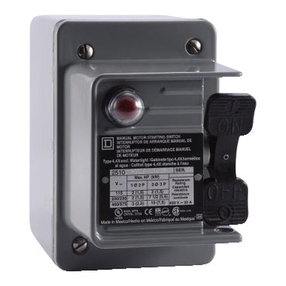 2510KW2CH – Square D 30A 3-Pole Manual Motor Starter NEMA 4 Enclosure 600VAC 10HP 3-Phase