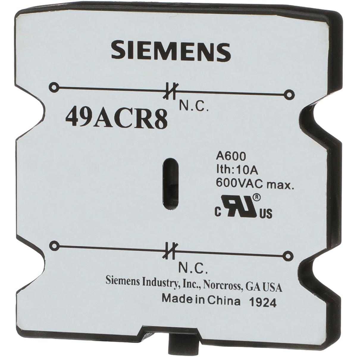 49ACR8 – Siemens Furnas Class 16, Class 42 Auxiliary Contact, 2NC, 30-60A, 49A Frame, Side Mount, Motor Control