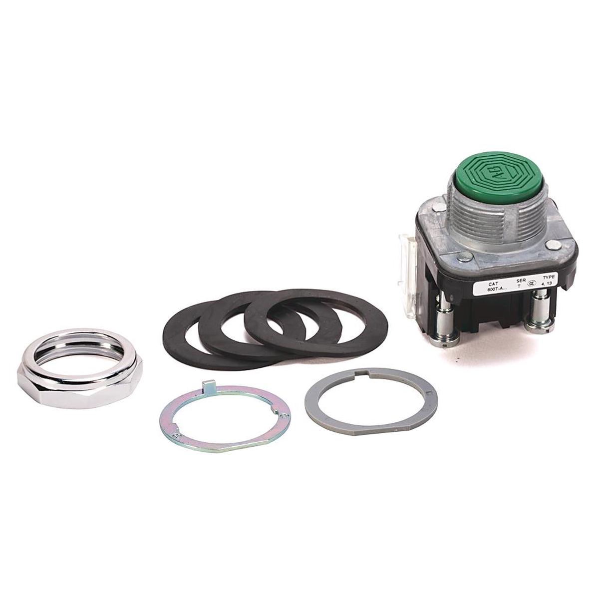 800T-A9A – Allen-Bradley 30mm Flush Head Momentary Push Button, 1NO 1NC, 600V, 10A, NEMA 4/13