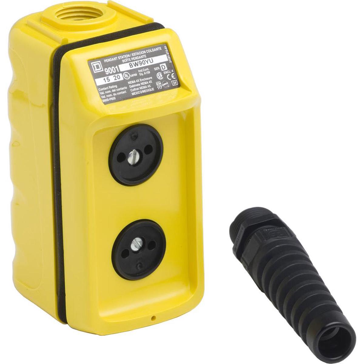 9001BW90YU – Square D Pendant Control Station, 5A 600VAC, 2NO, Mechanical Interlock, Yellow, Die-Cast Zinc, Harmony 9001B Series