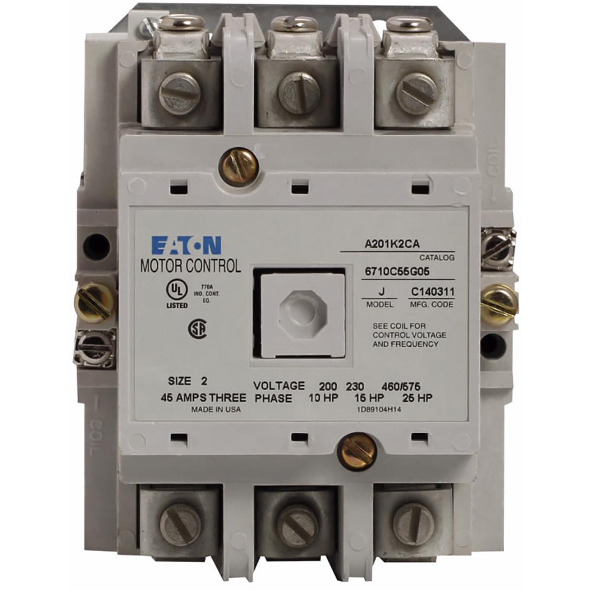 A201K2BA – Cutler Hammer 45A 240V 2-Pole Non-Reversing Motor Control Contactor NEMA Size 2