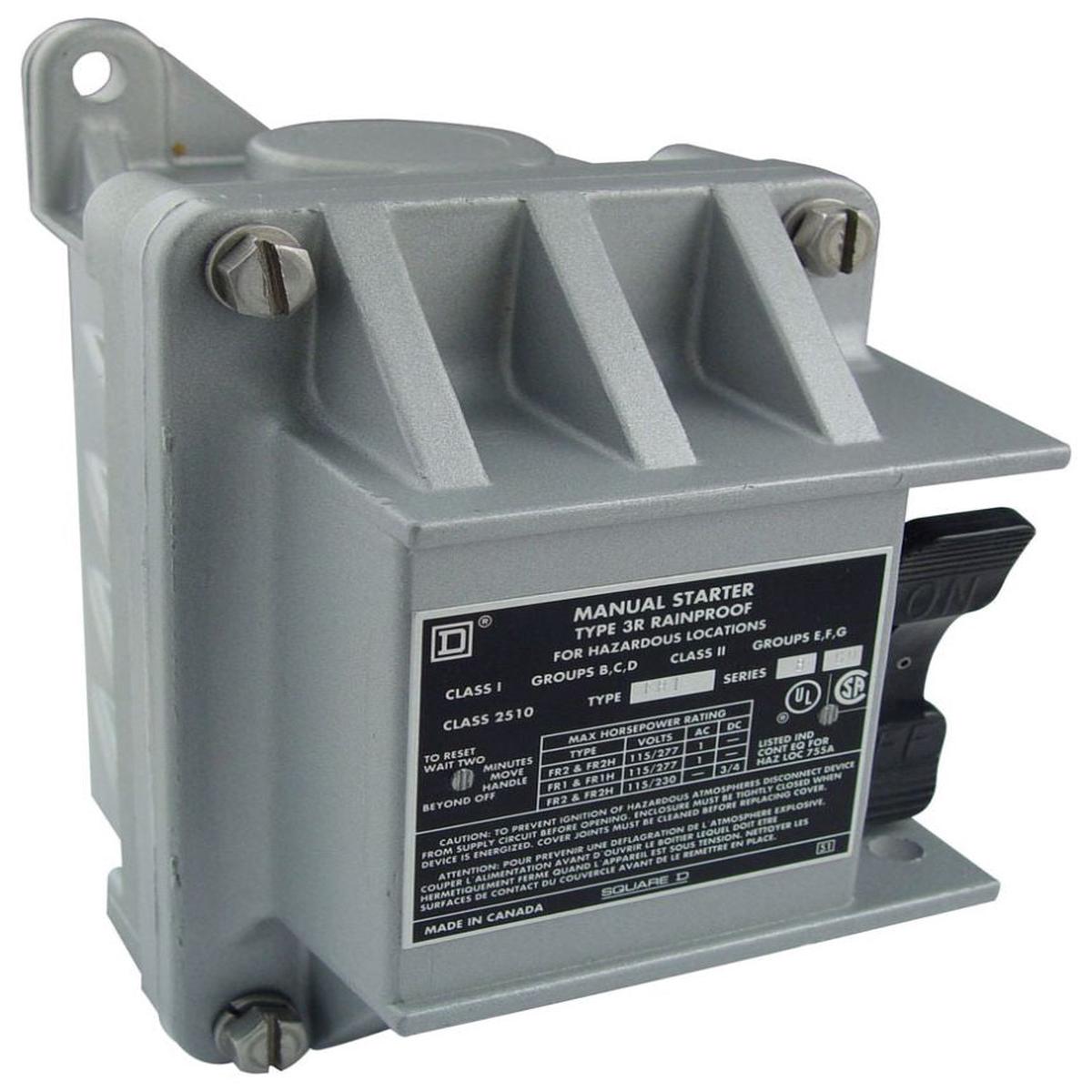 2510FR2H – Square D 16A 277VAC 2-Pole Manual Motor Starter Fractional Horsepower NEMA 7/9