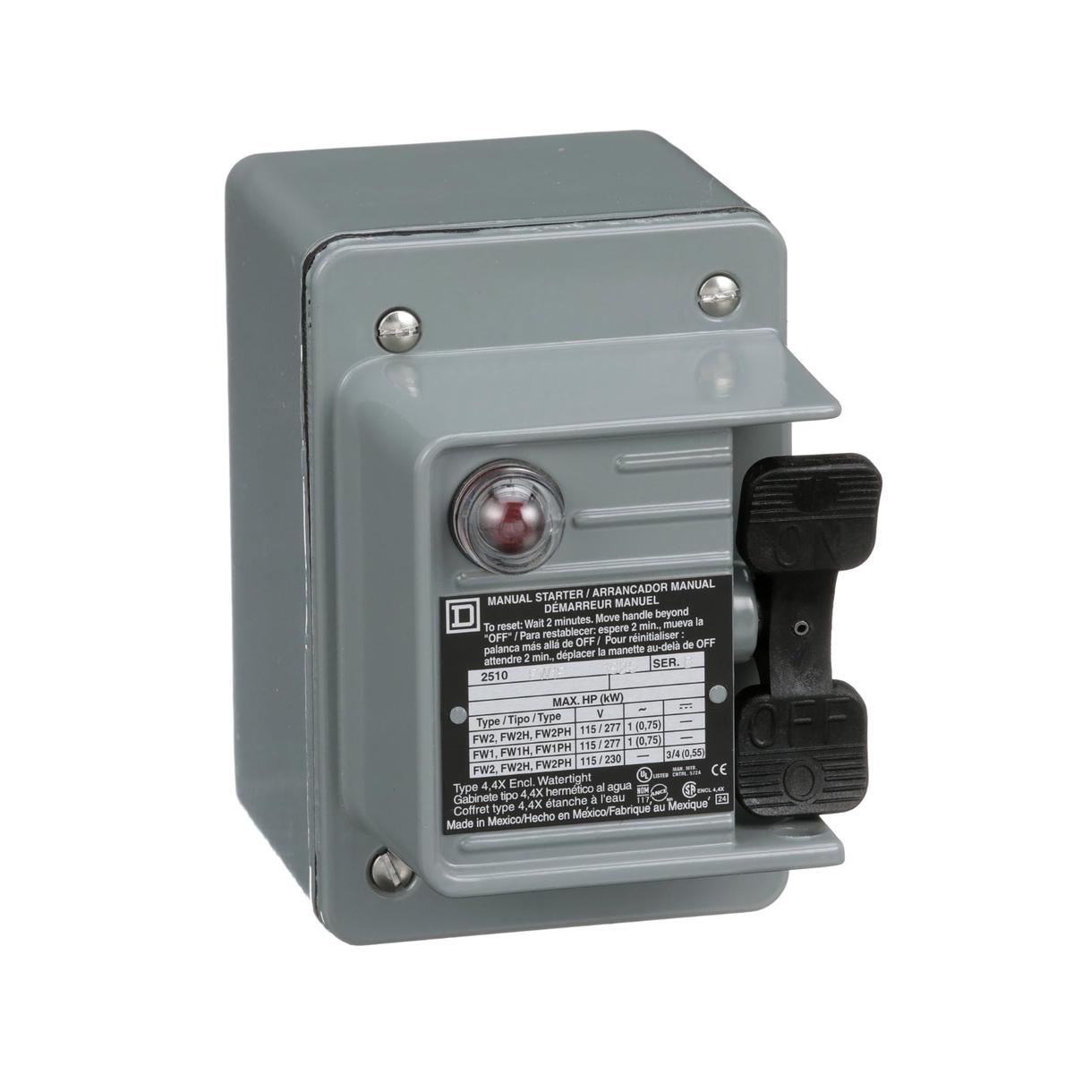 2510FW1P – Square D 16A 277V 1P Manual Motor Starter with NEMA 4 Enclosure