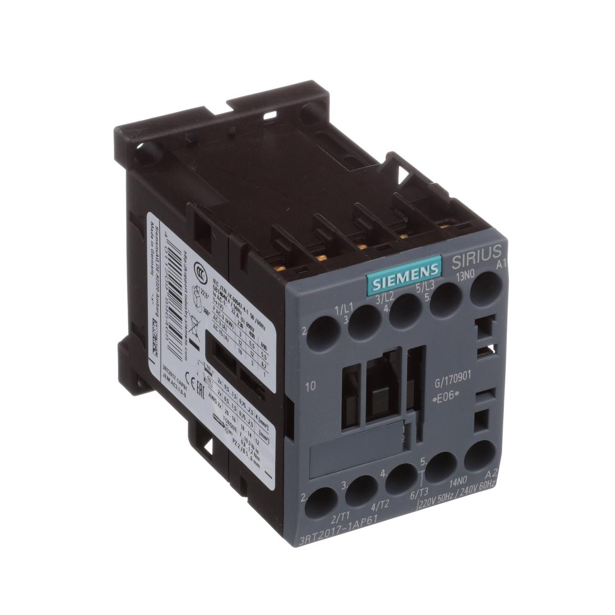 3RT20171AP61 – Siemens 3-Pole 12A 240V AC Coil IEC Magnetic Contactor S00 Frame