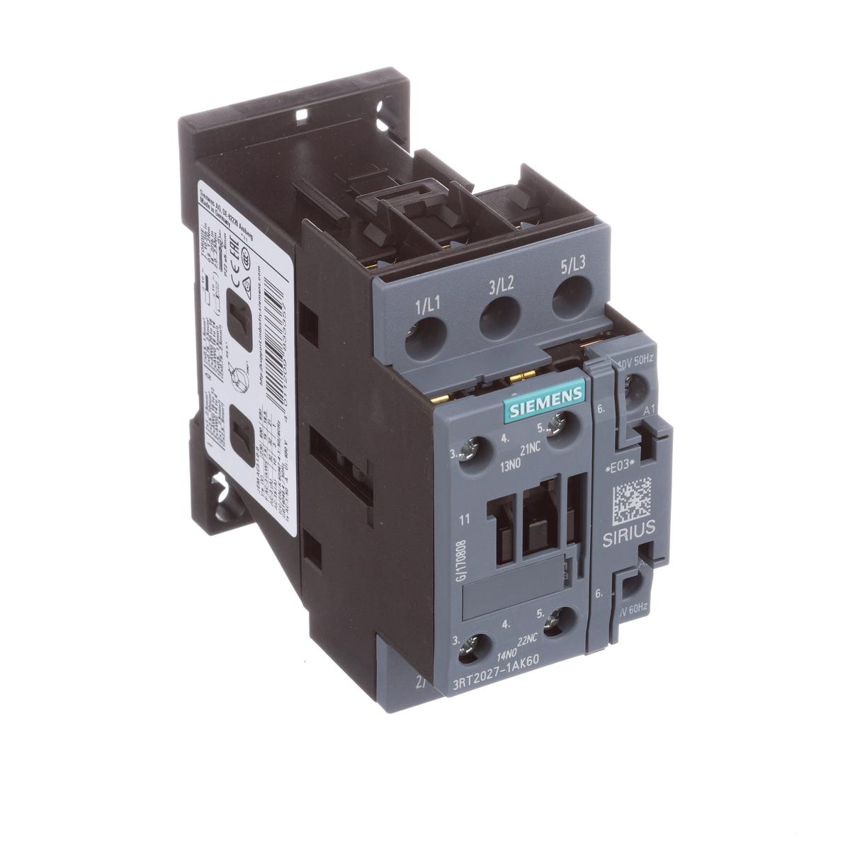 3RT20271AK60 – Siemens 32A 400V 3-Pole Power Contactor DIN Rail Mount S0 Frame