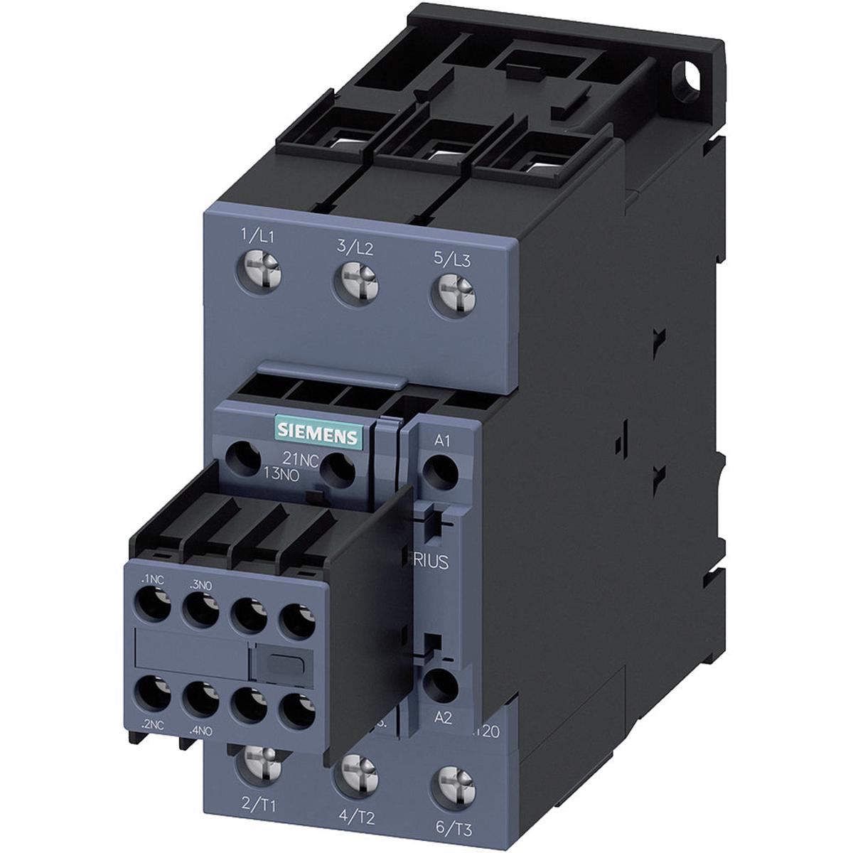 3RT20351AK64 – Siemens 40A 3-Pole SIRIUS Power Contactor 110/120VAC Coil DIN Rail Mount