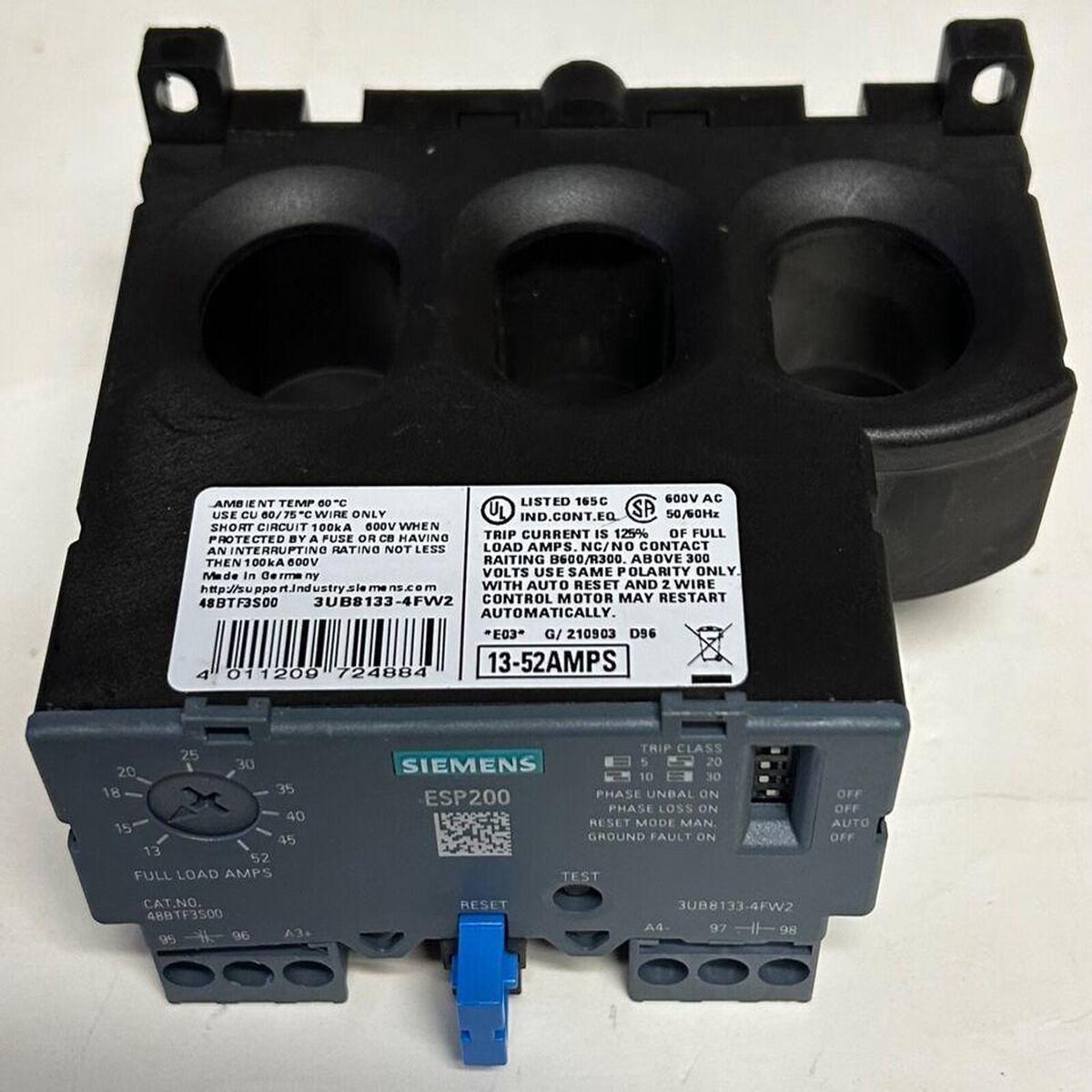48BTF3S00 – Siemens 13-52 Amp 600V 3-Pole Solid State Overload Relay ESP200 Series