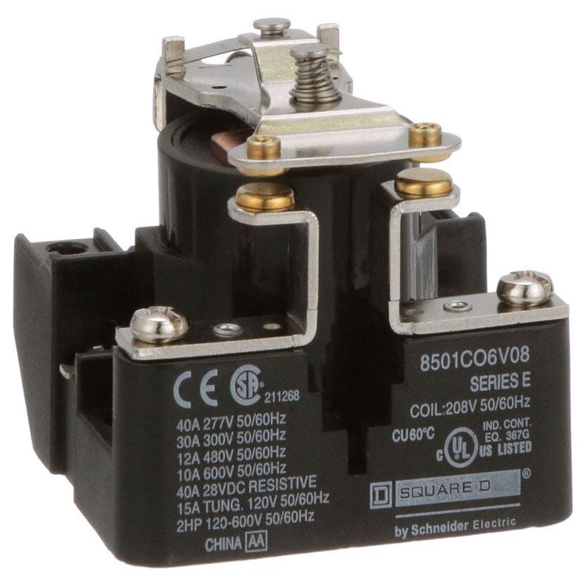 8501CO6V08 – Square D 30A 208VAC Coil Power Relay Type C SPST 1 Pole Motor Control