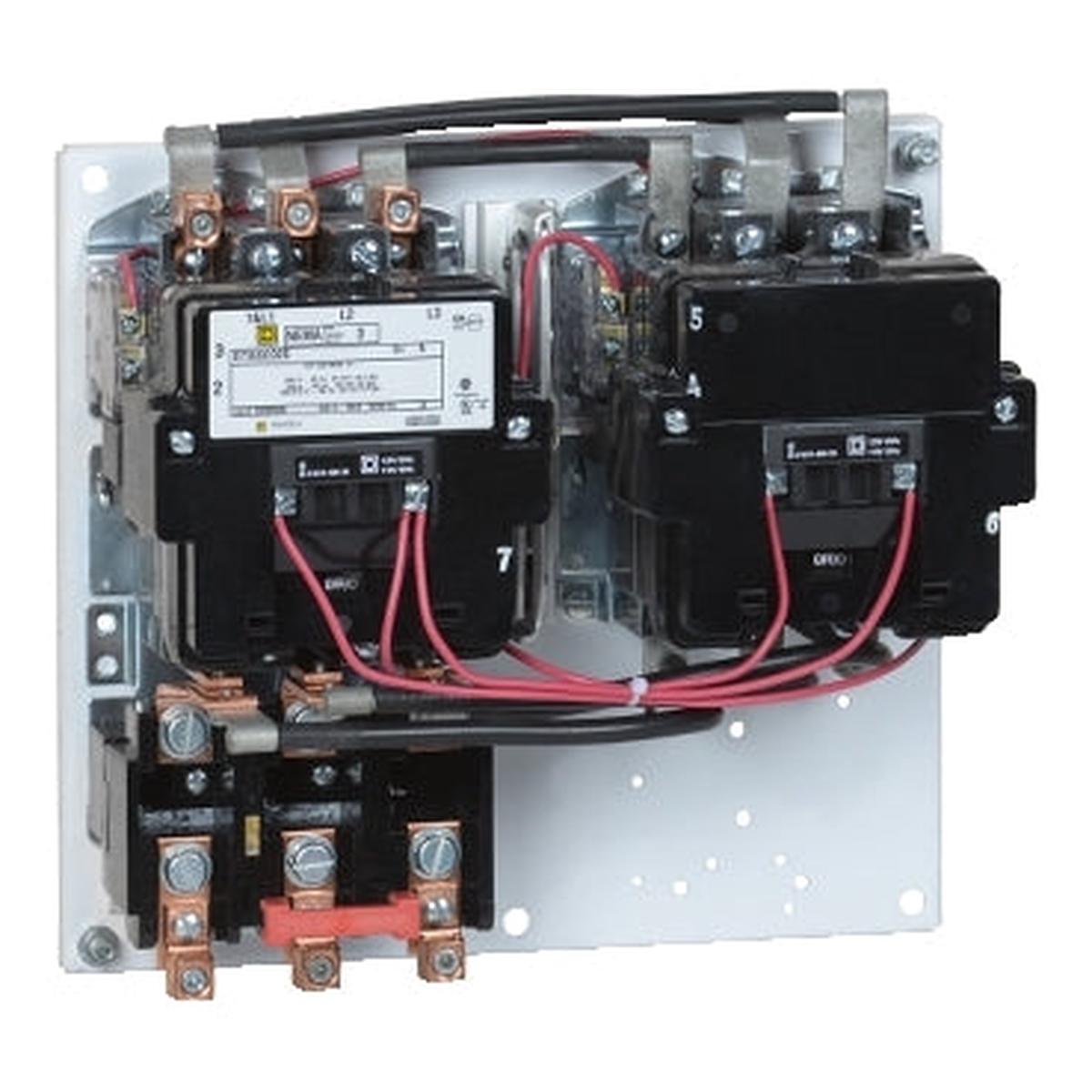 8736SEO2V02S – Square D NEMA Size 3 Reversing Magnetic Motor Starter, 3 Pole, 90A, 600VAC, 120VAC Coil, Open, Melting Alloy Overload, Type S