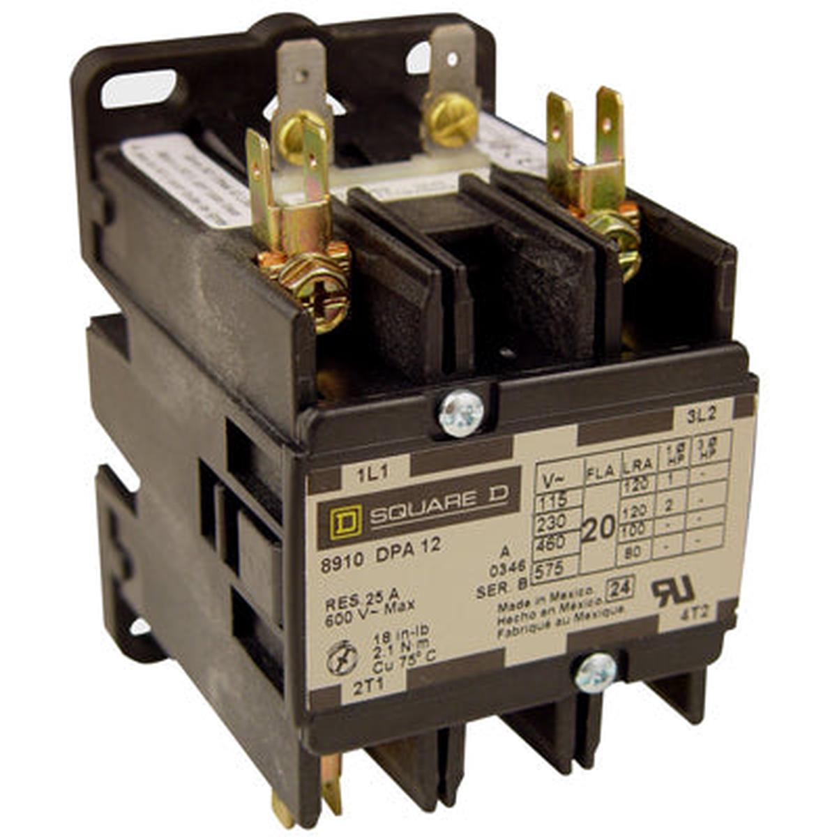 8910DPA12V14 – Square D 20A 2-Pole Definite Purpose Contactor 600V 1-Phase