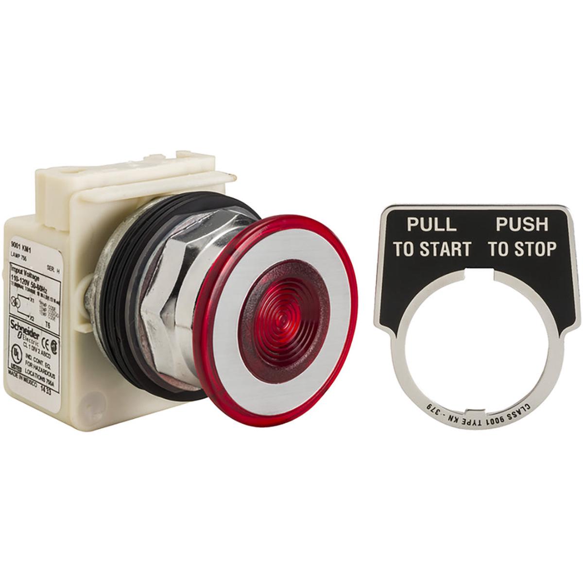 9001KR9P1R – Square D 600V 30mm Red Illuminated Mushroom Push Button Operator