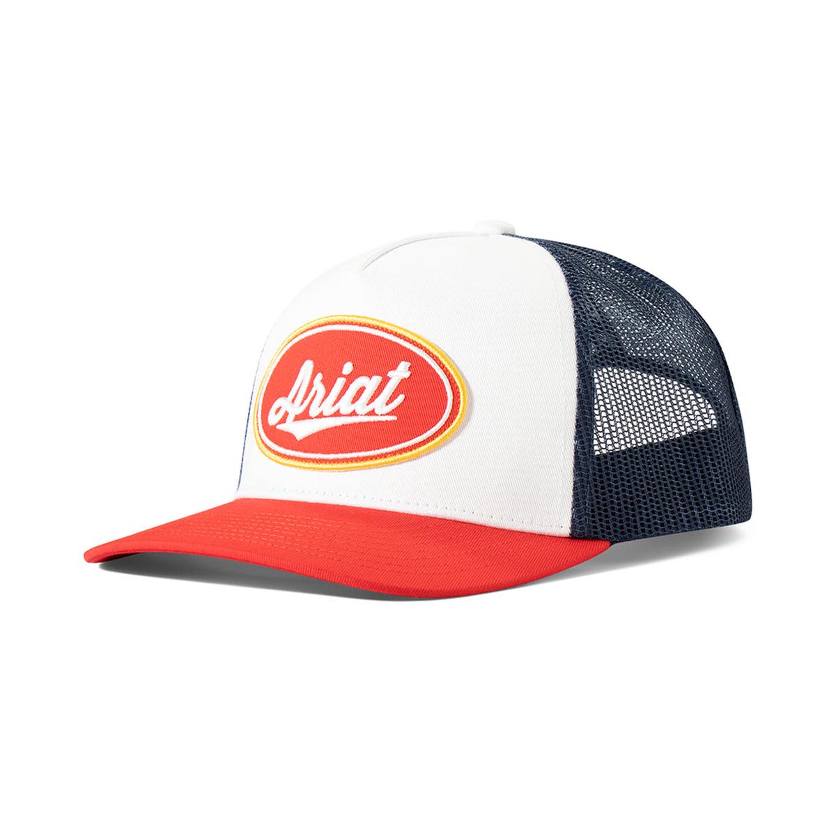 Mens Oval Script Logo Patch Mesh Trucker Cap