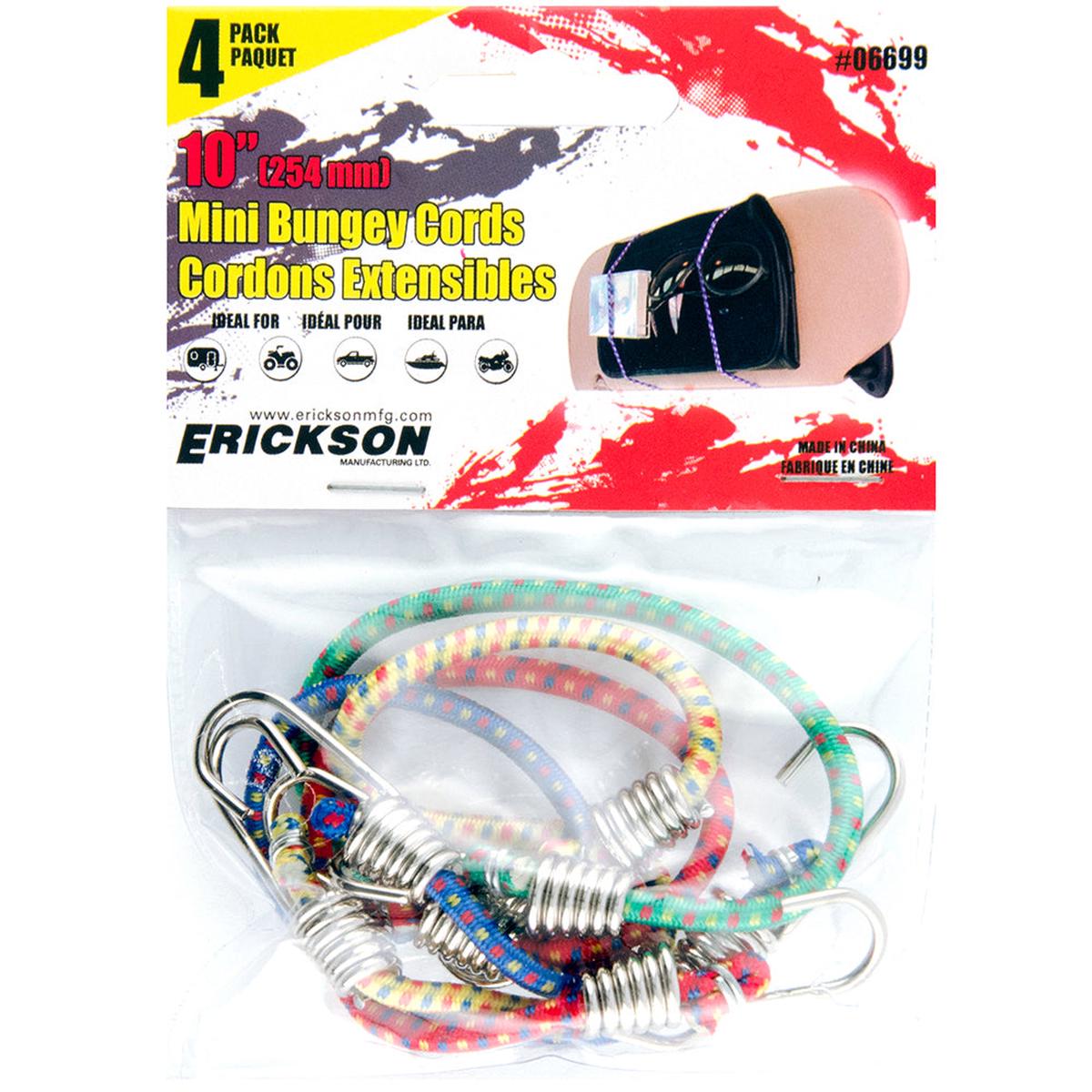 10in Mini Bungee Cords, 4-Pack